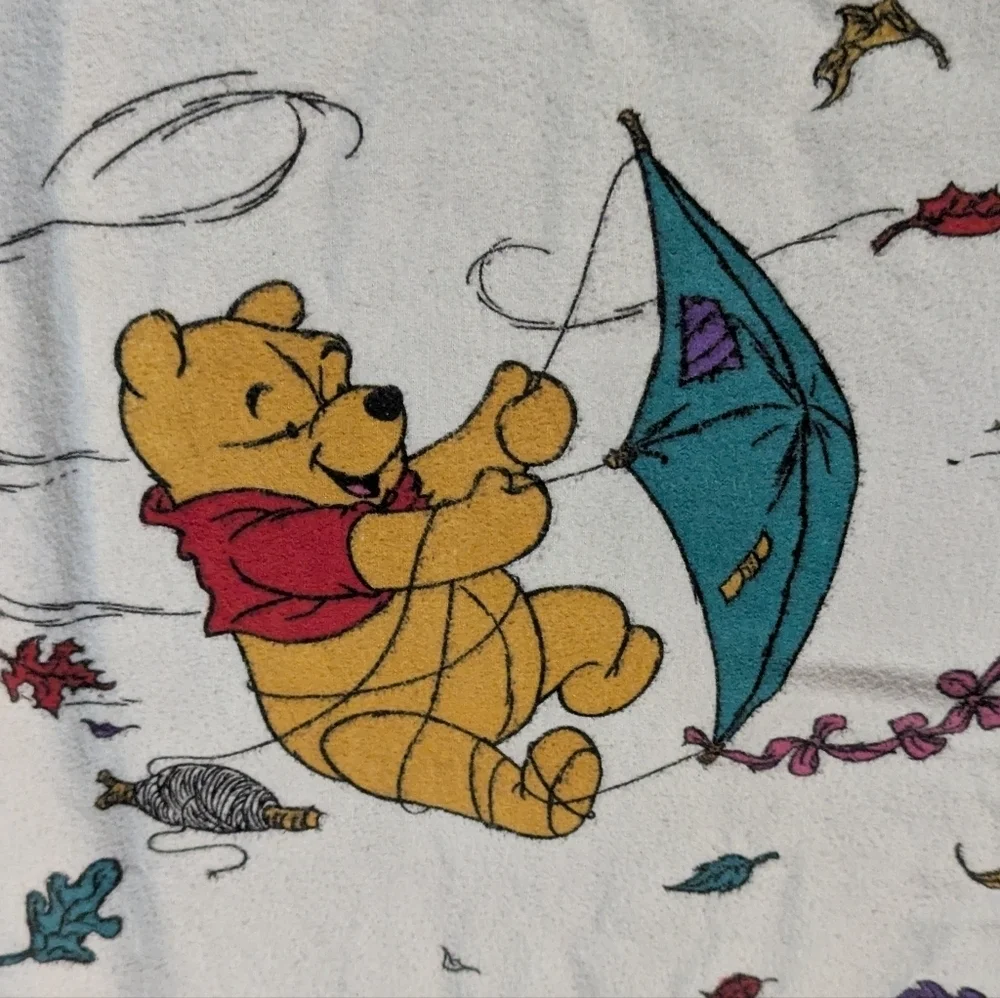 Vintage Disney Winnie The Pooh Twin Fitted Sheet Cotton Flannel Piglet Kites